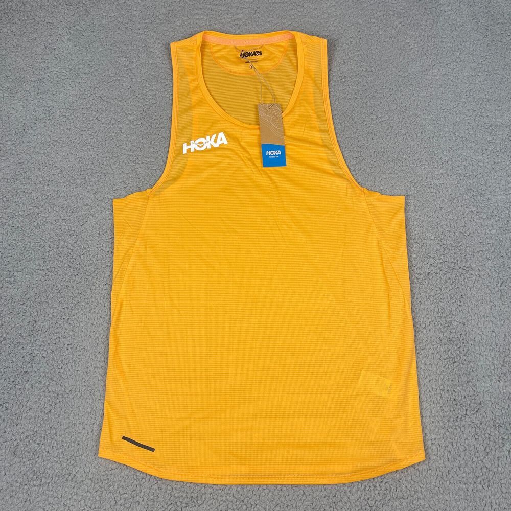 Hoka One One Tank Top Mens S Orange Glide Singlet Running Training Hiking 112723